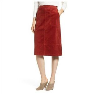 NWT Boden Corduroy Midi Skirt in Rust